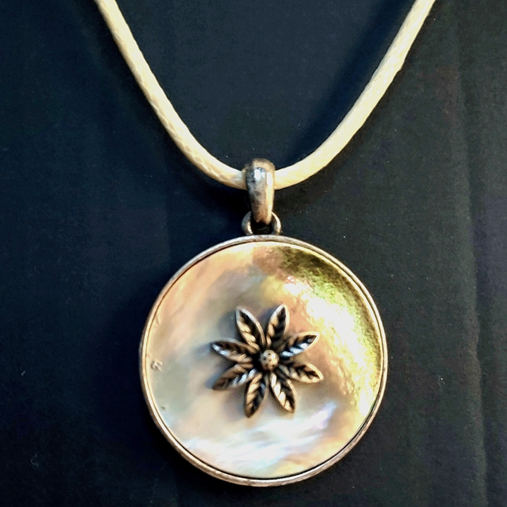 Mother-of-pearl Pendant on Leatherette Cord